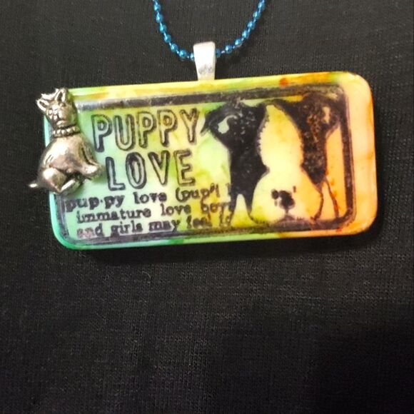 NIB Handmade Puppy Love Domino Necklace - Picture 1 of 4